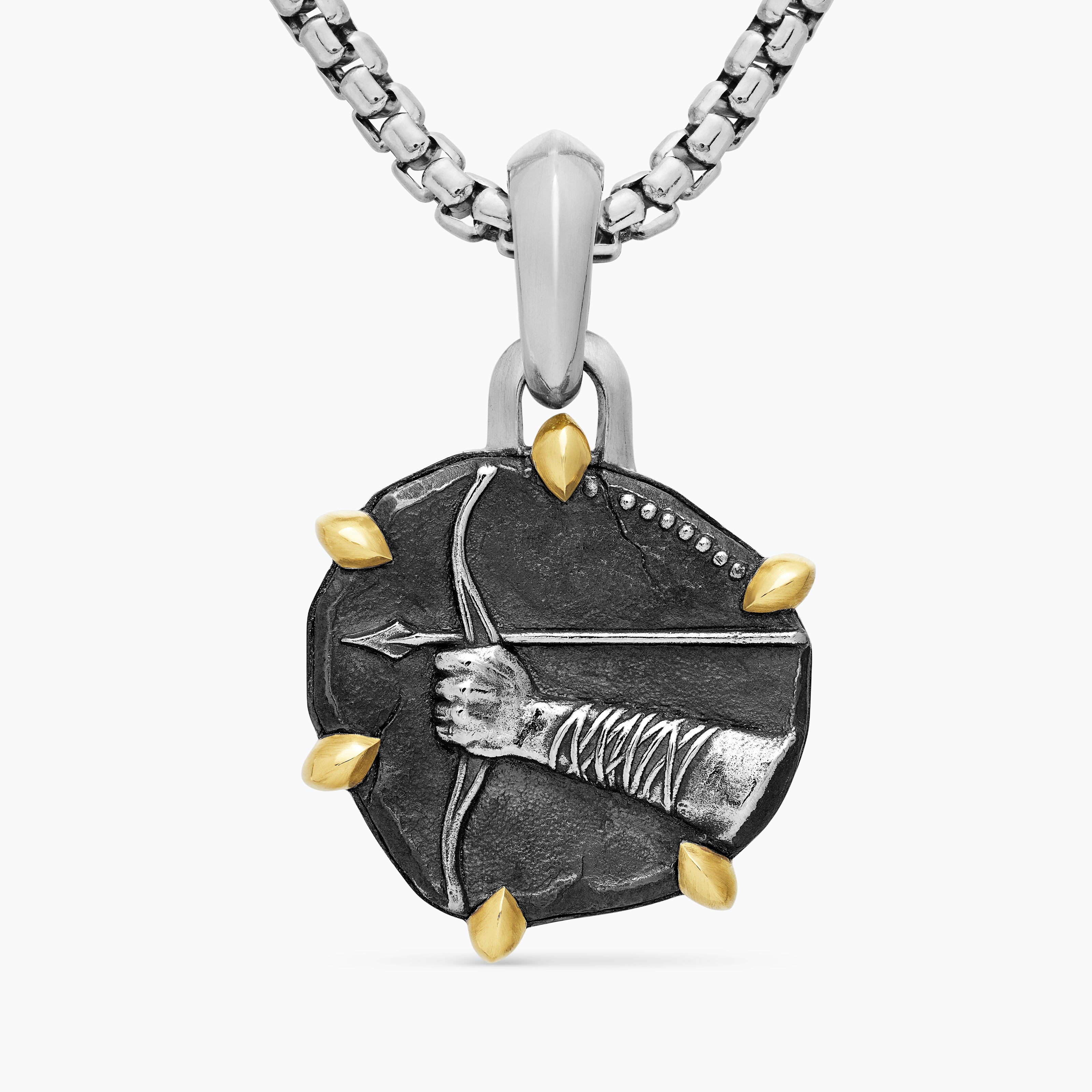 Mens Sagittarius Amulet in Sterling Silver with 18K Yellow Gold, 23mm