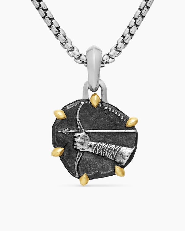 Amulette Sagittaire en argent sterling avec or jaune 18 carats, 23 mm