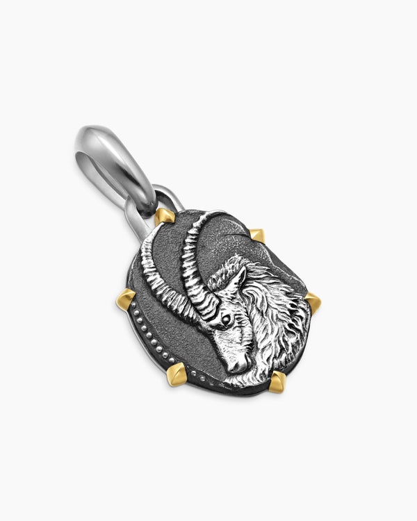 Amulette Capricorne en argent sterling avec or jaune 18 carats, 33 mm