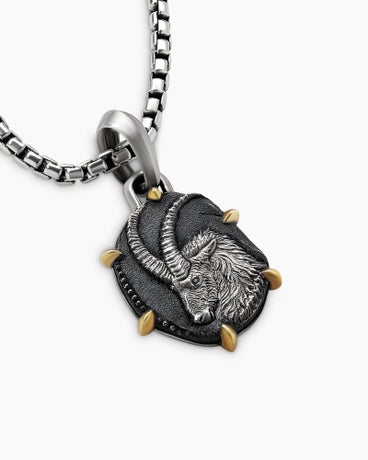 Capricorn Amulet in Sterling Silver with 18K Yellow Gold, 33mm