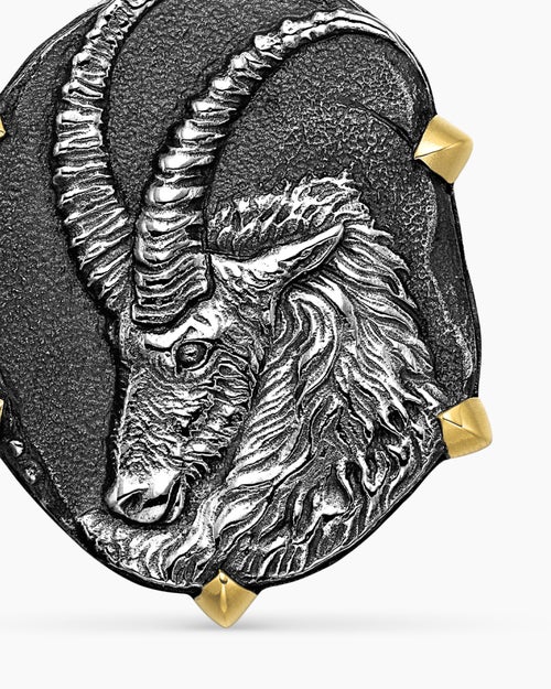 Mens Capricorn Amulet in Sterling Silver with 18K Yellow Gold, 23mm