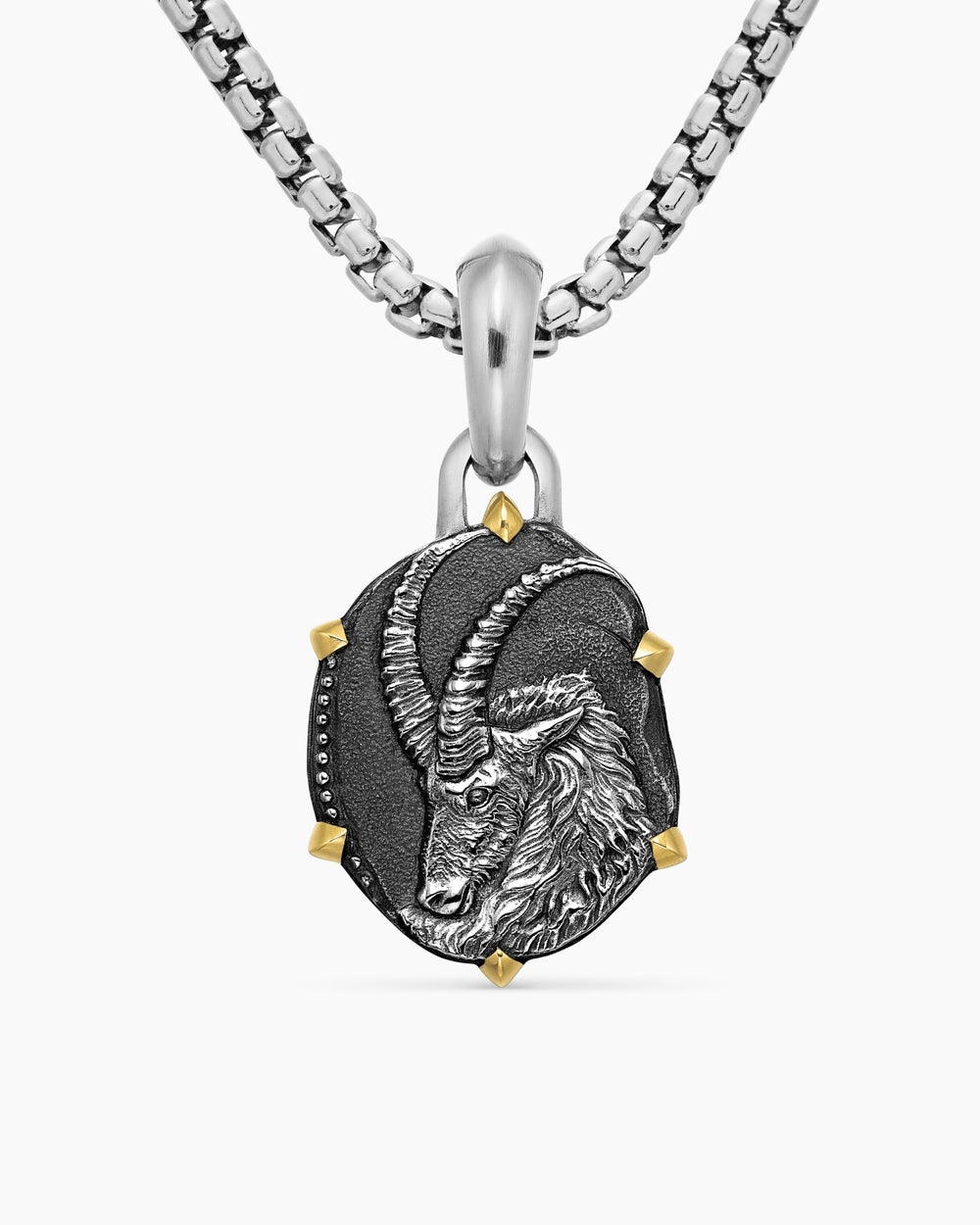 Amulette Capricorne en argent massif avec or jaune 18 carats, 23 mm homme