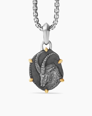Capricorn Amulet in Sterling Silver with 18K Yellow Gold, 33mm
