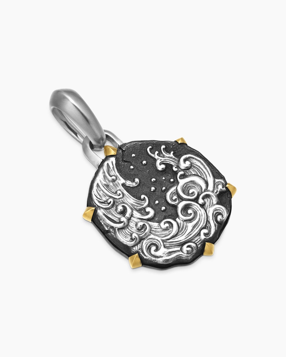 Amulette Verseau en argent massif avec or jaune 18 carats, 23 mm homme