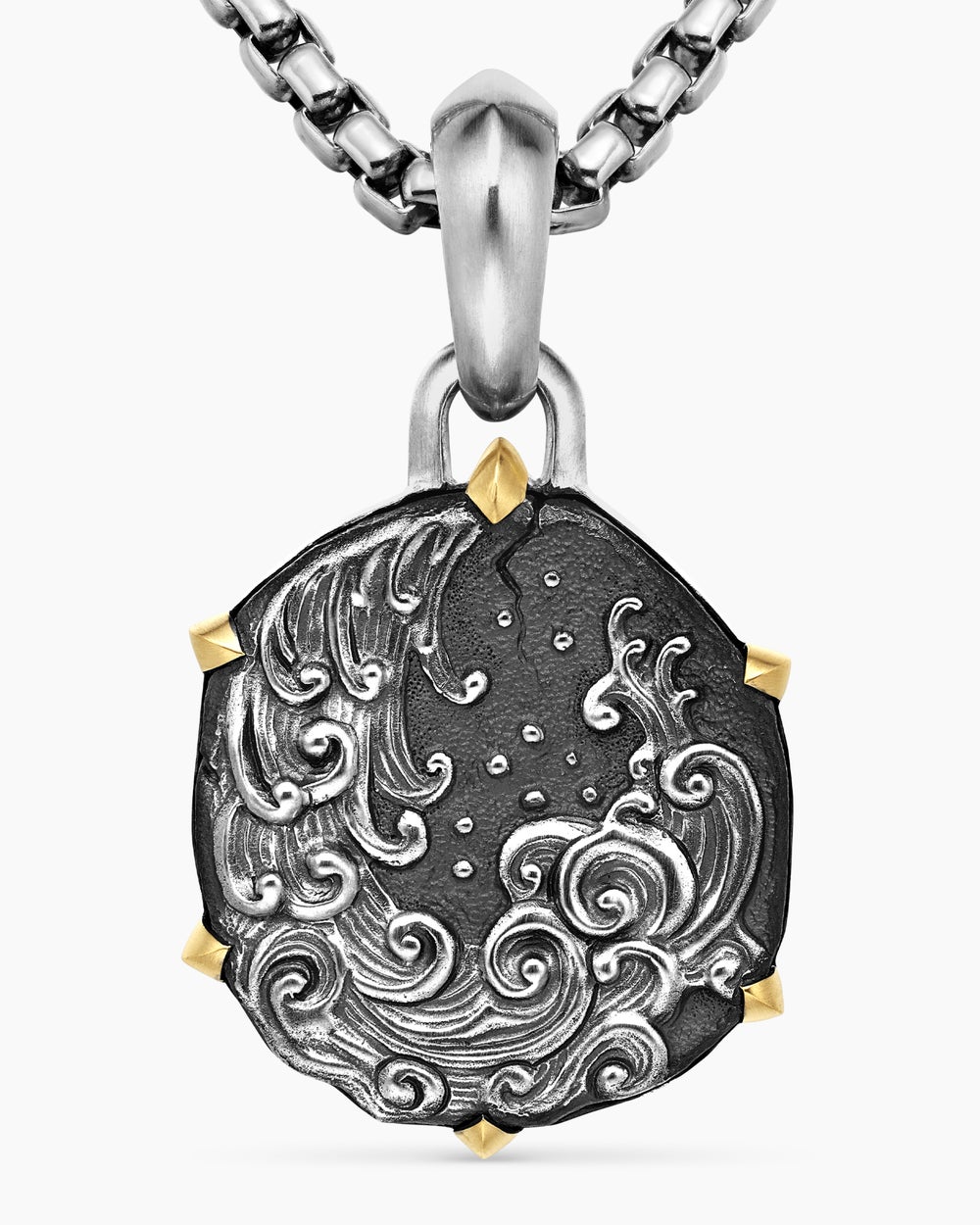 Amulette Verseau en argent massif avec or jaune 18 carats, 23 mm homme