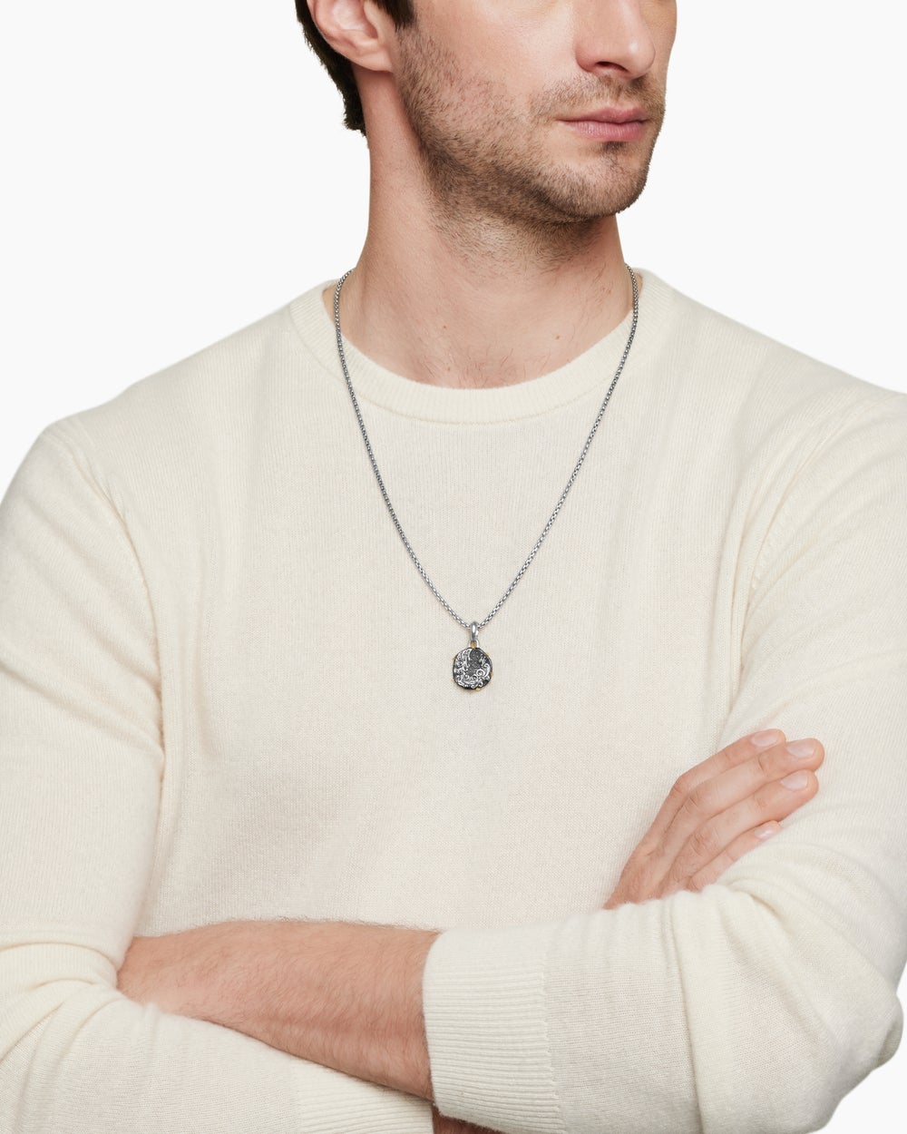 Amulette Verseau en argent massif avec or jaune 18 carats, 23 mm homme
