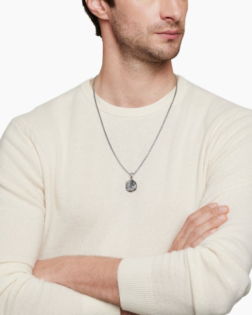 Mens Aquarius Amulet in Sterling Silver with 18K Yellow Gold, 23mm