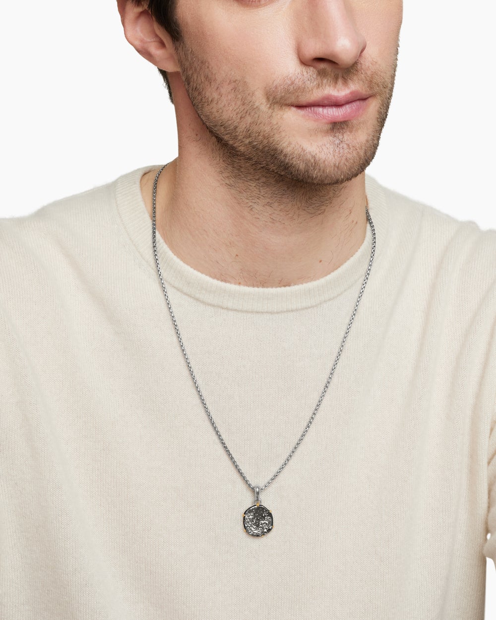 Amulette Verseau en argent massif avec or jaune 18 carats, 23 mm homme