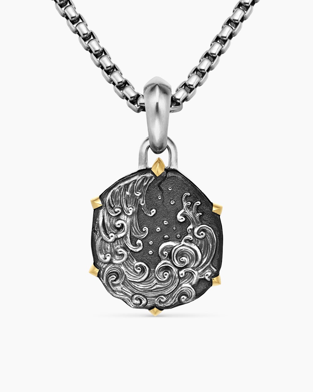 Amulette Verseau en argent massif avec or jaune 18 carats, 23 mm homme