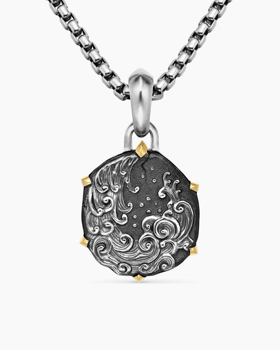 Aquarius Amulet in Sterling Silver with 18K Yellow Gold, 23mm
