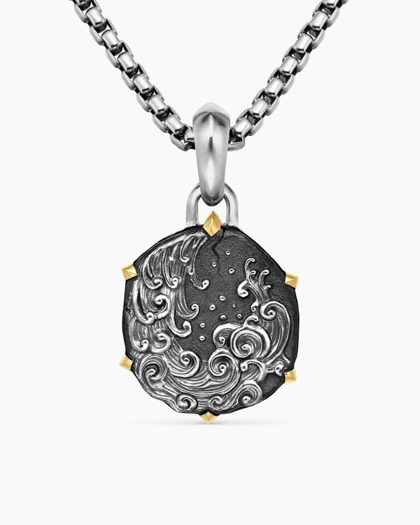 Amulette Verseau en argent sterling avec or jaune 18 carats, 23 mm
