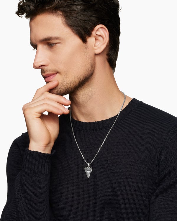 Shark Tooth Amulet in Sterling Silver, 27mm