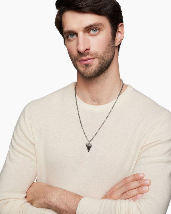 Shark Tooth Amulet in Sterling Silver with Black Diamonds, 25.8mm