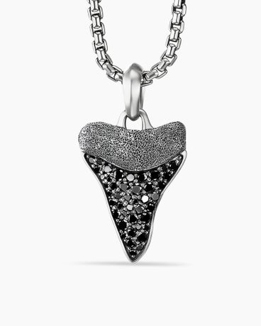 Shark Tooth Amulet in Sterling Silver with Black Diamonds, 27mm