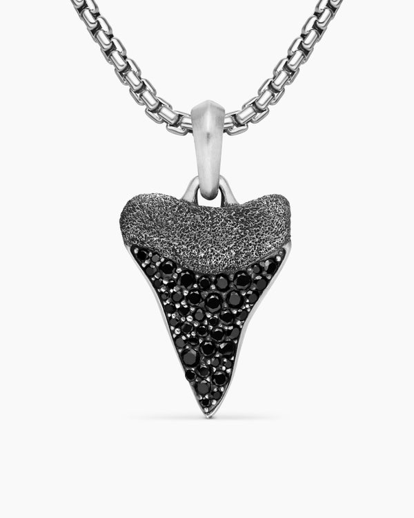 Shark Tooth Amulet in Sterling Silver with Black Diamonds, 25.8mm
