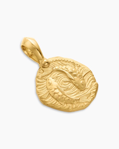 Mens Pisces Amulet in 18K Yellow Gold, 17mm