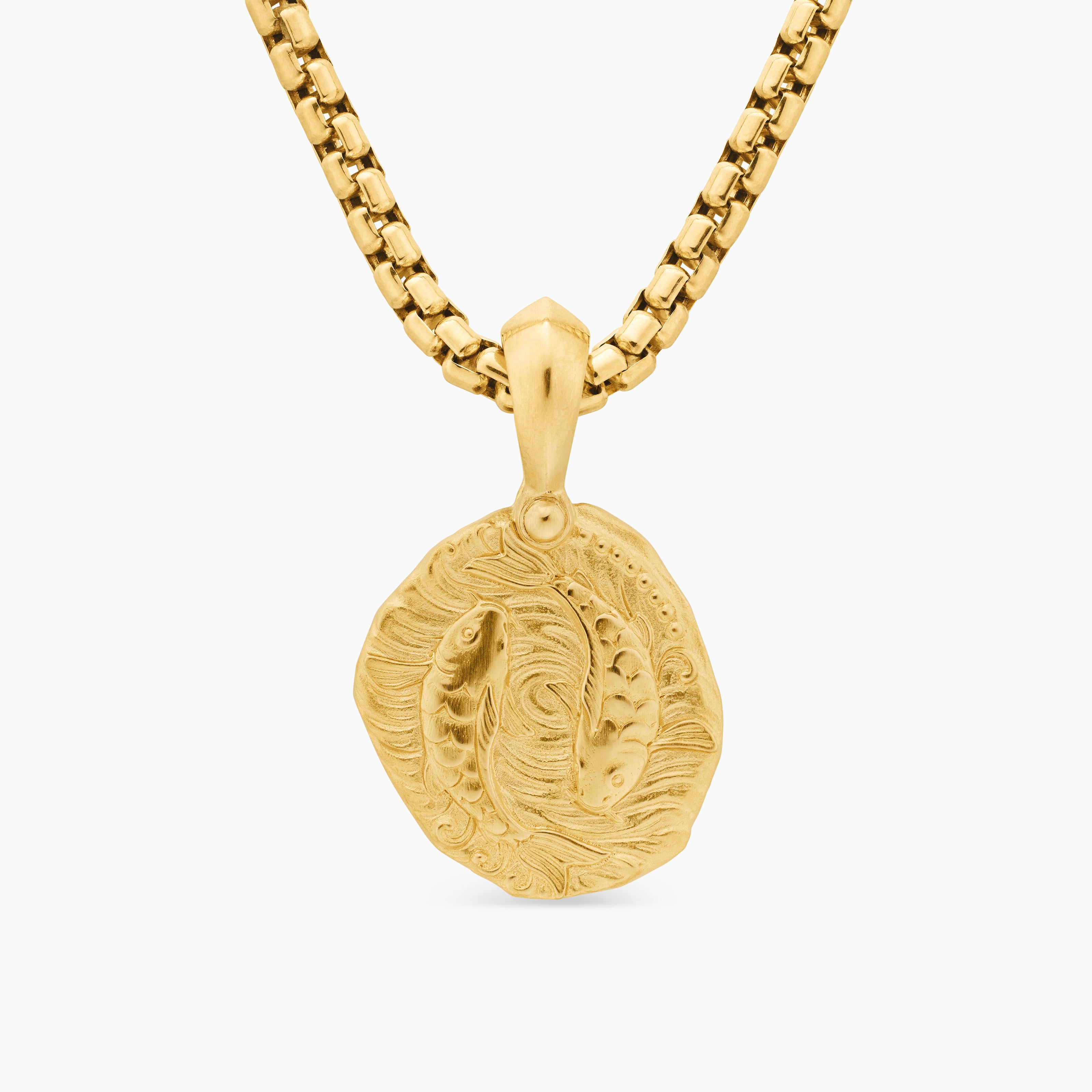 Mens Pisces Amulet in 18K Yellow Gold, 17mm