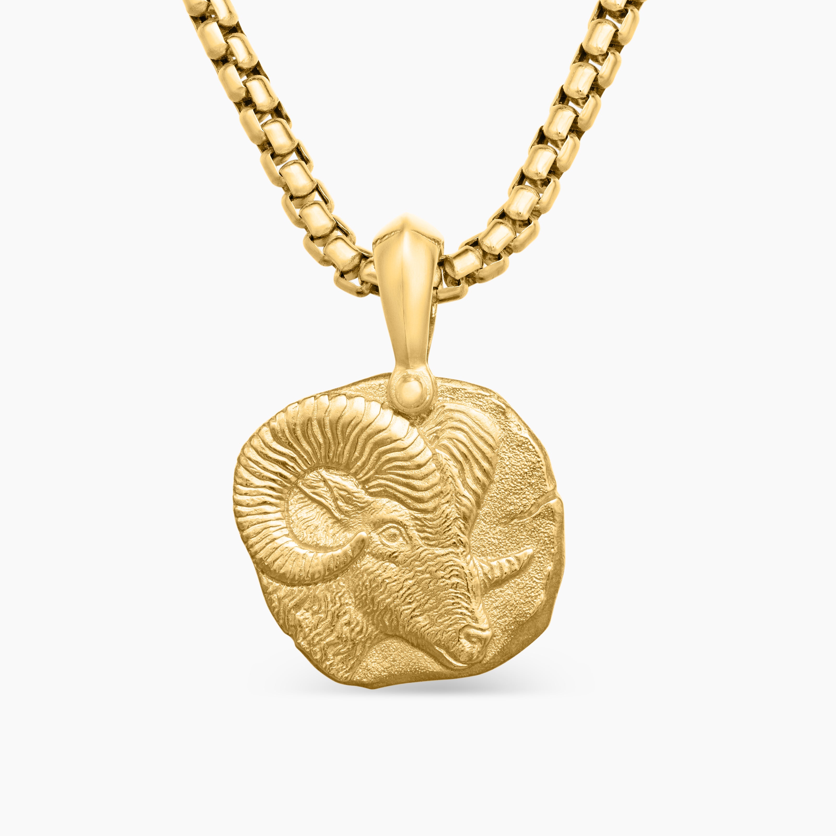 Mens Aries Amulet in 18K Yellow Gold, 17mm