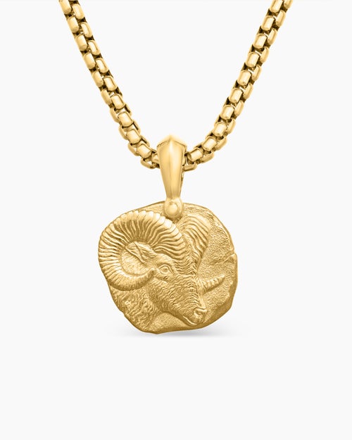 Mens Aries Amulet in 18K Yellow Gold, 17mm