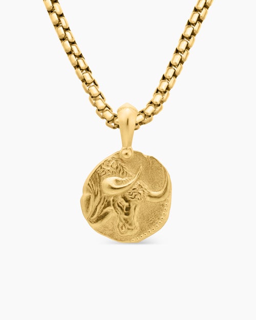 Mens Taurus Amulet in 18K Yellow Gold, 17mm
