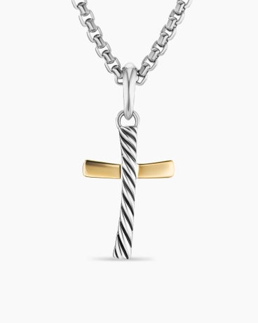Cable Cross Amulet in Sterling Silver with 18K Yellow Gold, 24mm