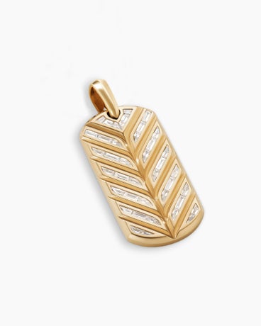 Chevron Tag in 18K Yellow Gold with Diamond Baguettes, 35mm
