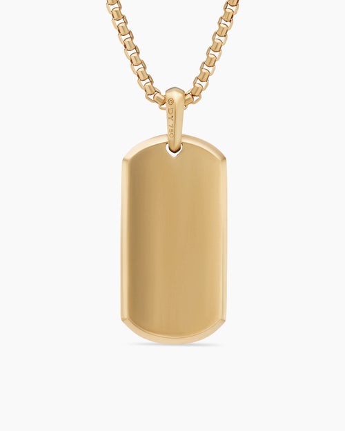 Mens Chevron Tag in 18K Yellow Gold with Diamond Baguettes, 35mm