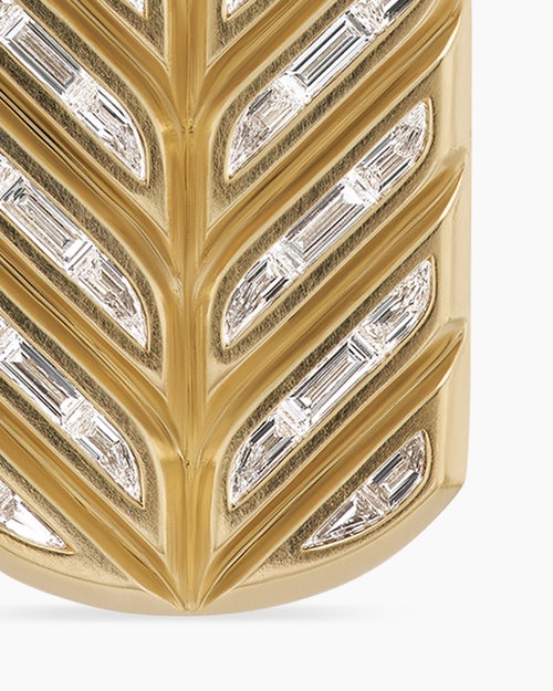 Mens Chevron Tag in 18K Yellow Gold with Diamond Baguettes, 35mm