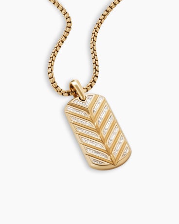 Chevron Tag in 18K Yellow Gold with Diamond Baguettes, 35mm