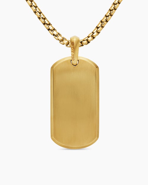 Mens Chevron Tag in 18K Yellow Gold with Rainbow Baguettes, 35mm
