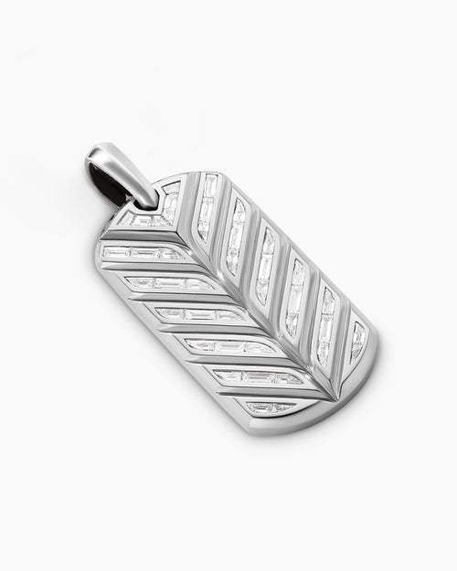 Mens Chevron Tag in Platinum with Diamond Baguettes, 35mm