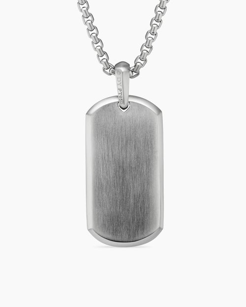 Mens Chevron Tag in Platinum with Diamond Baguettes, 35mm