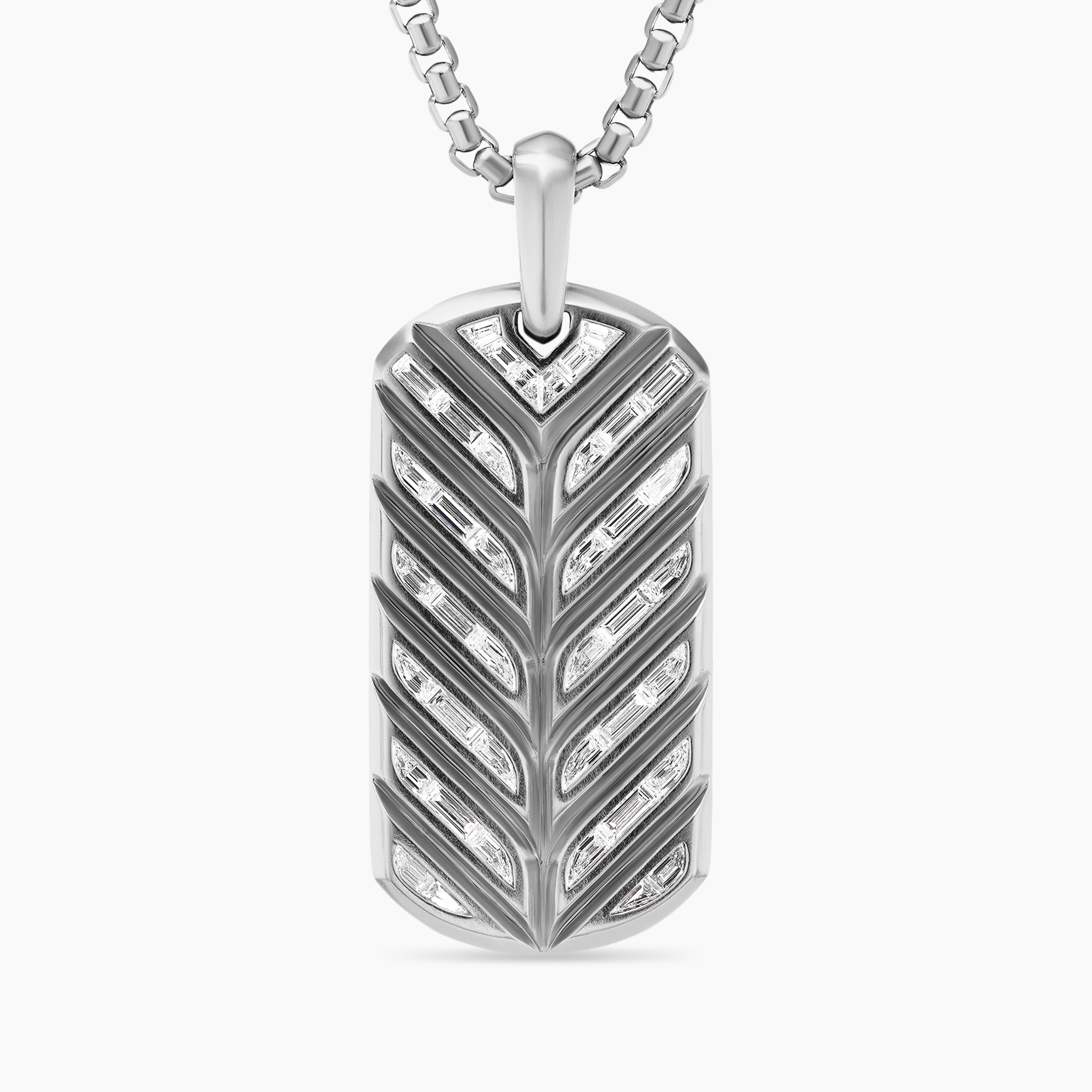 Mens Chevron Tag in Platinum with Diamond Baguettes, 35mm