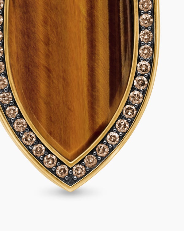 Shield Amulet in 18K Yellow Gold with Tiger’s Eye and Cognac Diamonds, 27mm
