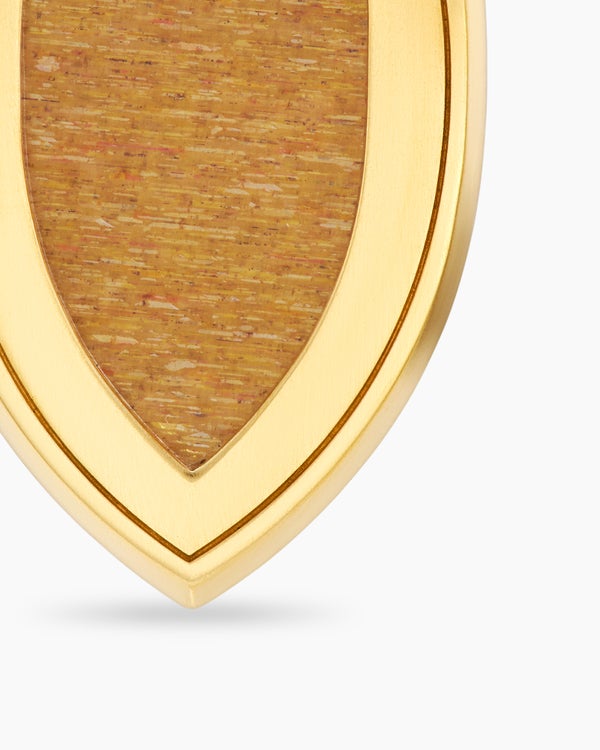 Shield Amulet in 18K Yellow Gold with Golden Sun Stone and Black Diamonds, 27mm
