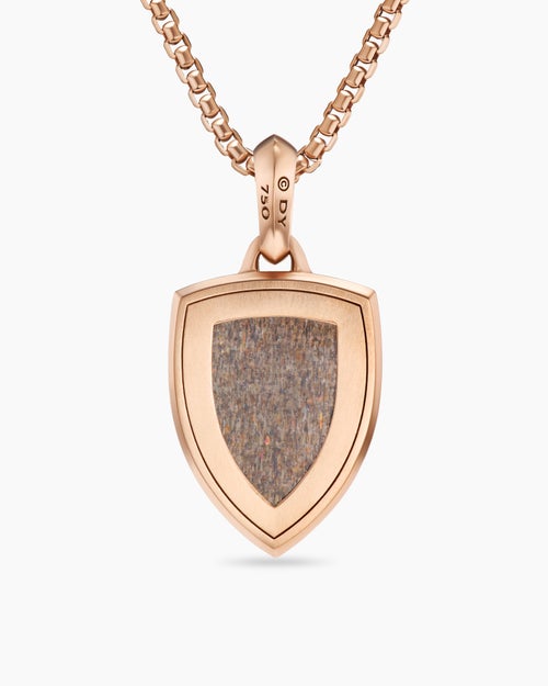 Mens Shield Amulet in 18K Rose Gold with Black Sun Stone and Cognac Diamonds, 27mm
