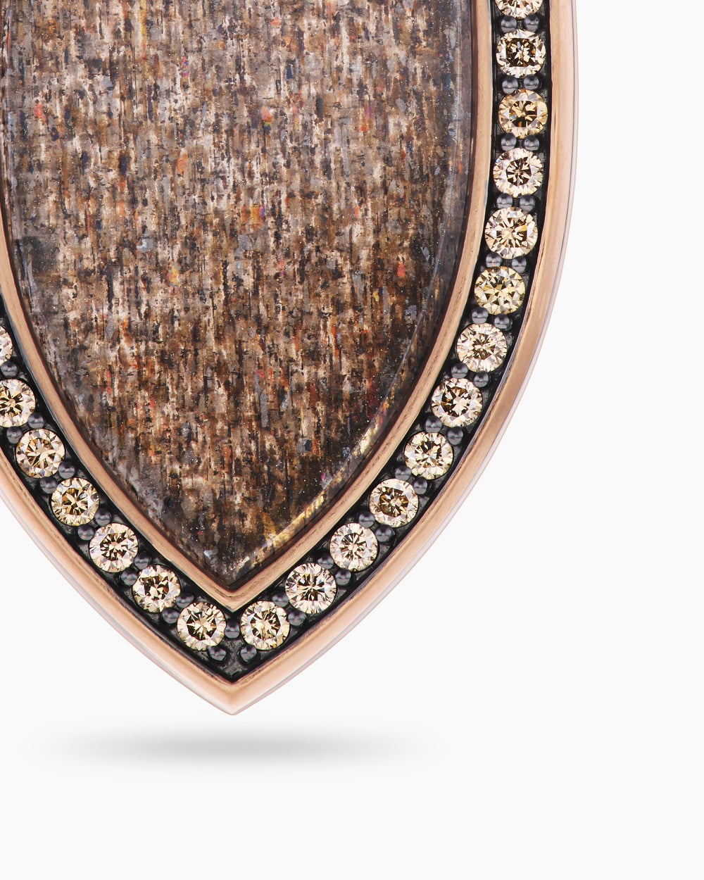 Mens Shield Amulet in 18K Rose Gold with Black Sun Stone and Cognac Diamonds, 27mm