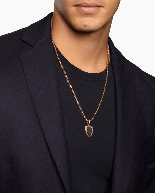 Shield Amulet in 18K Rose Gold with Black Sun Stone and Cognac Diamonds, 27mm