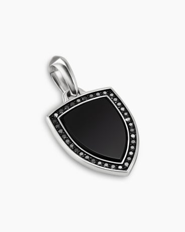 Amulette bouclier en argent massif avec onyx noir et diamants noirs, 27 mm