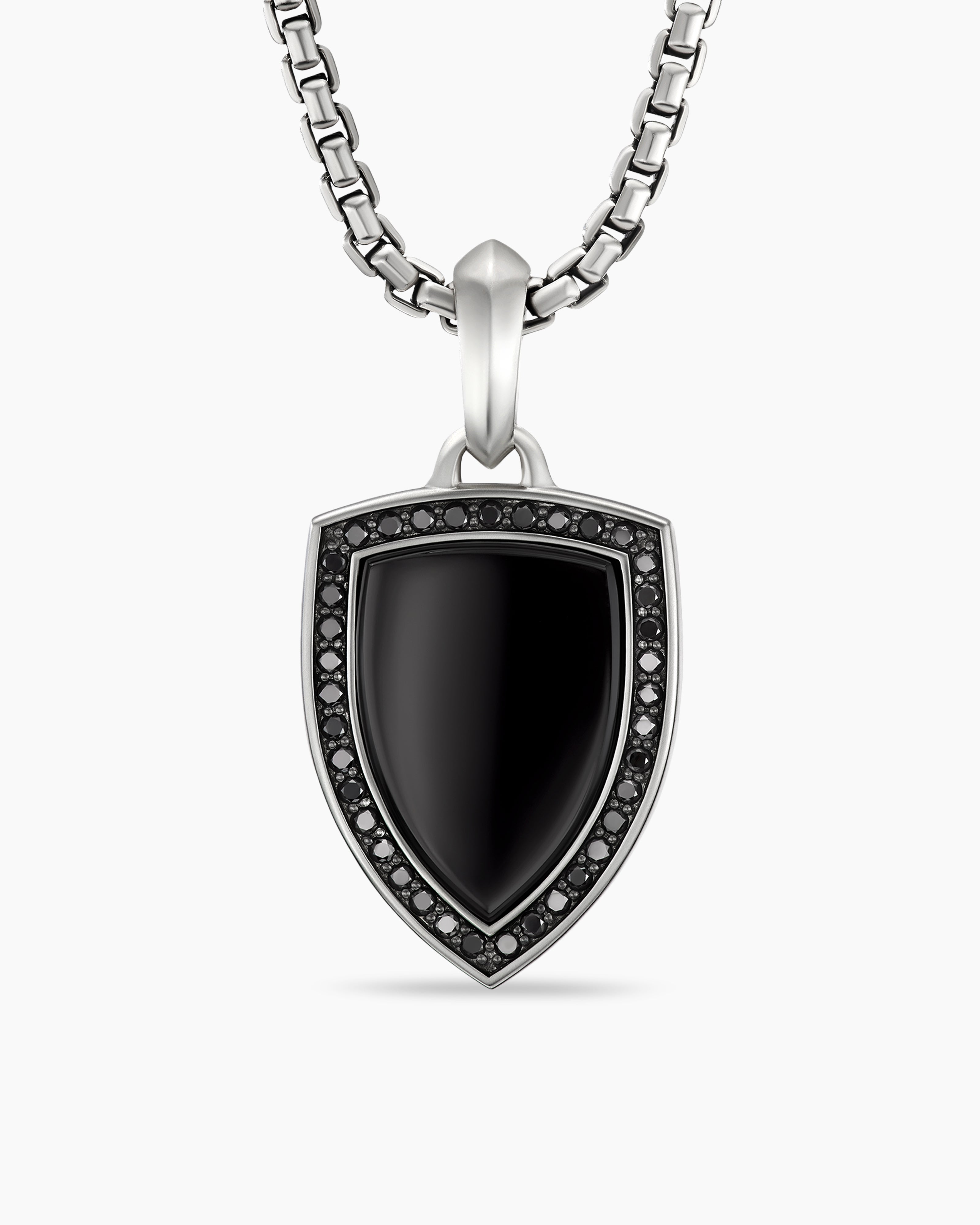 Shield Amulet in Sterling Silver with Black Onyx and Black