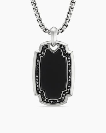 Elongated Amulet in Sterling Silver with Black Onyx and Black Diamonds, 31mm