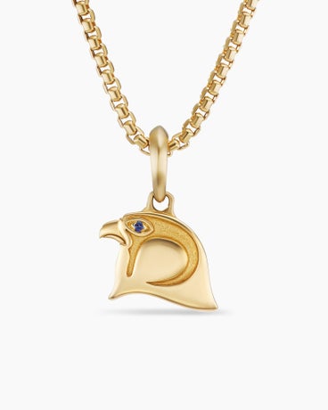 Cairo Falcon Amulet in 18K Yellow Gold with Sapphire, 26mm