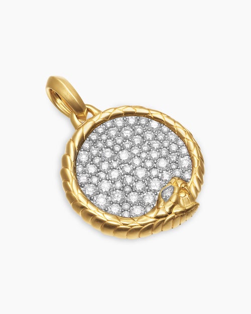 Mens Ouroboros Amulet in 18K Yellow Gold with Diamonds, 25mm
