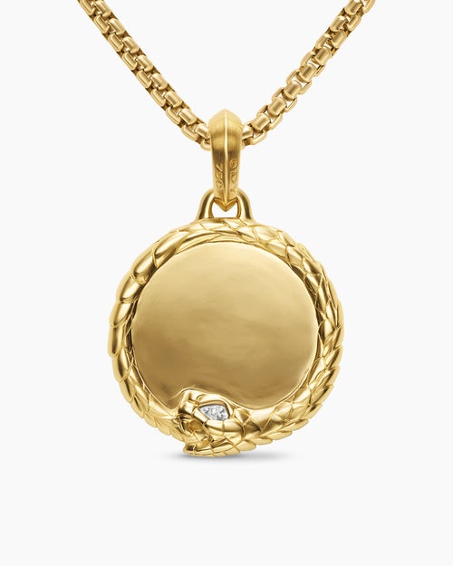 Mens Ouroboros Amulet in 18K Yellow Gold with Diamonds, 25mm