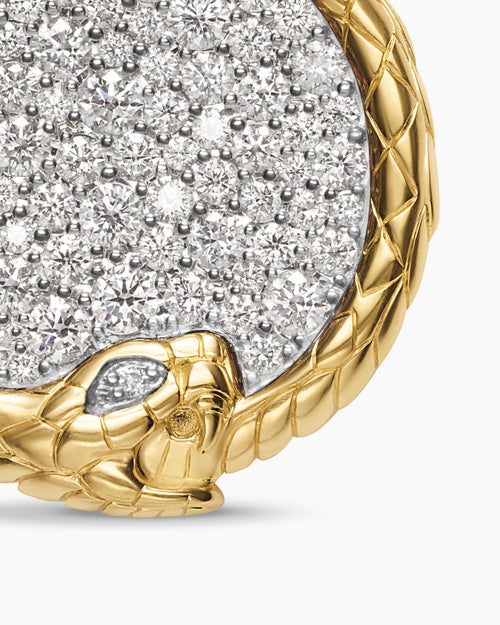 Mens Ouroboros Amulet in 18K Yellow Gold with Diamonds, 25mm