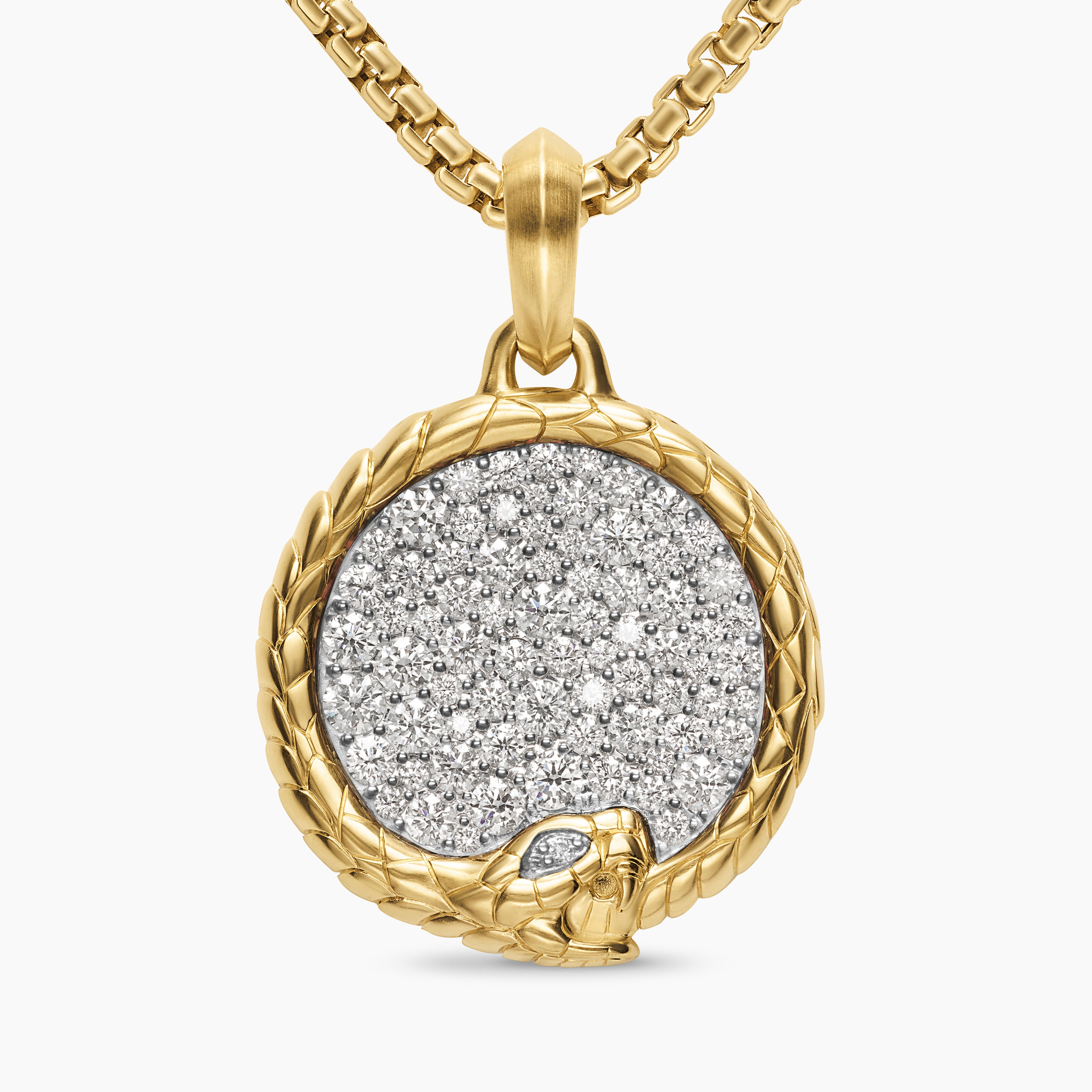 Mens Ouroboros Amulet in 18K Yellow Gold with Diamonds, 25mm