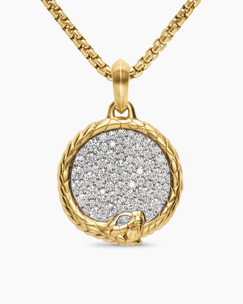 Mens Ouroboros Amulet in 18K Yellow Gold with Diamonds, 25mm