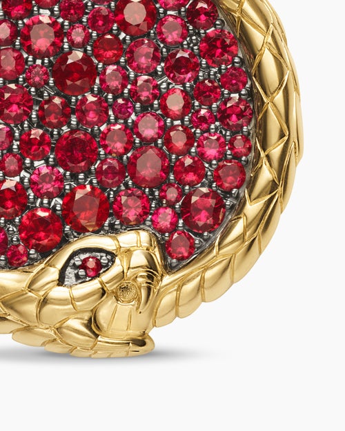 Mens Ouroboros Amulet in 18K Yellow Gold with Rubies, 25mm