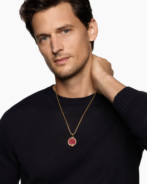 Mens Ouroboros Amulet in 18K Yellow Gold with Rubies, 25mm