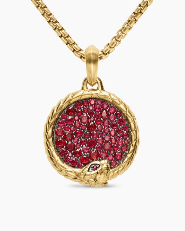 Ouroboros Amulet in 18K Yellow Gold with Rubies, 25mm